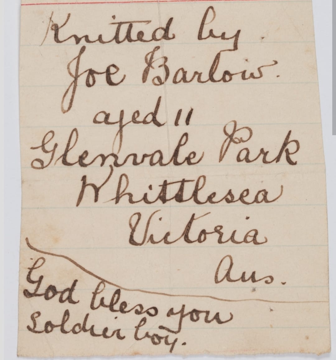 Jack Pickerell from NSW was serving in France when he found this note in a new pair of socks made back home.